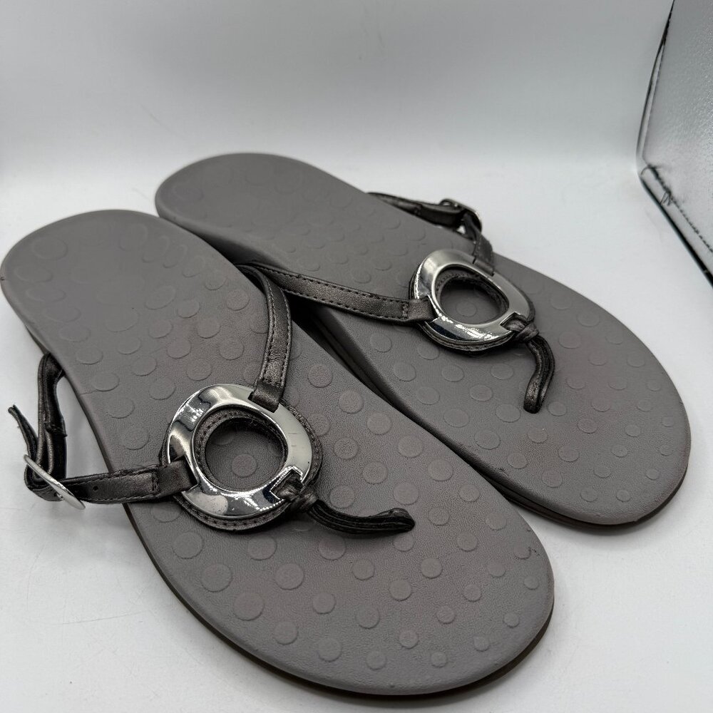 Vionic Orthaheel Yolanda Sandals Women’s 11 Gray Metallic Thong Flip Flop